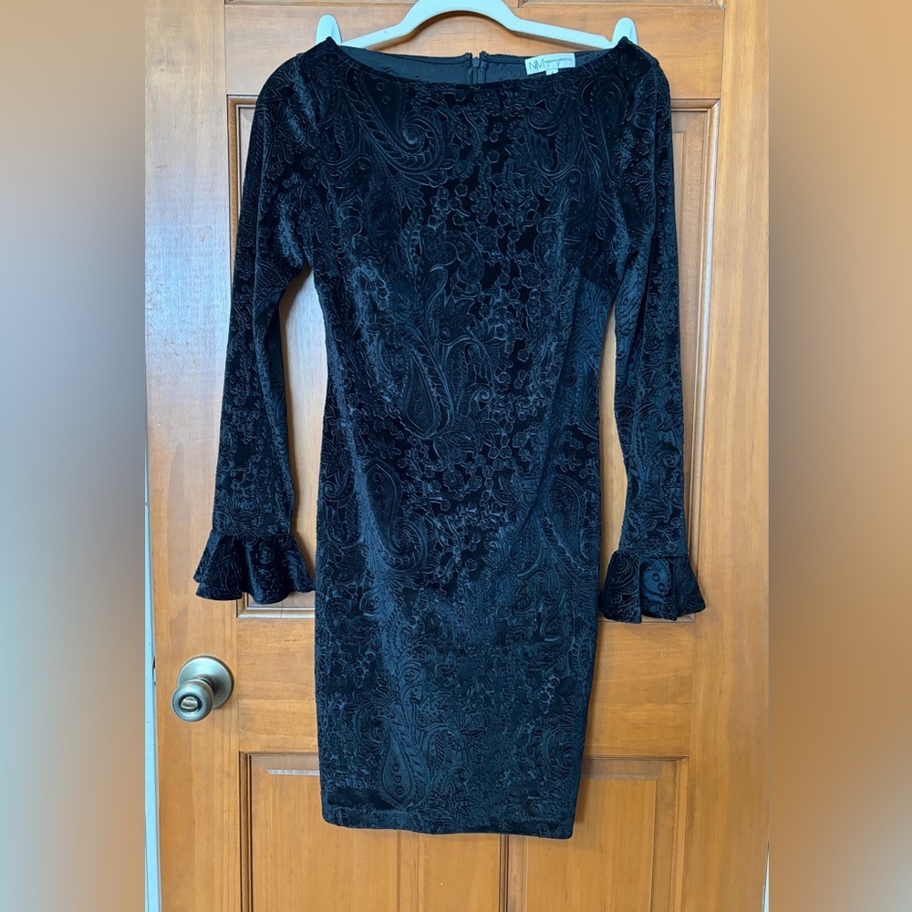 Neiman Marcus Black Floral Velvet Dress